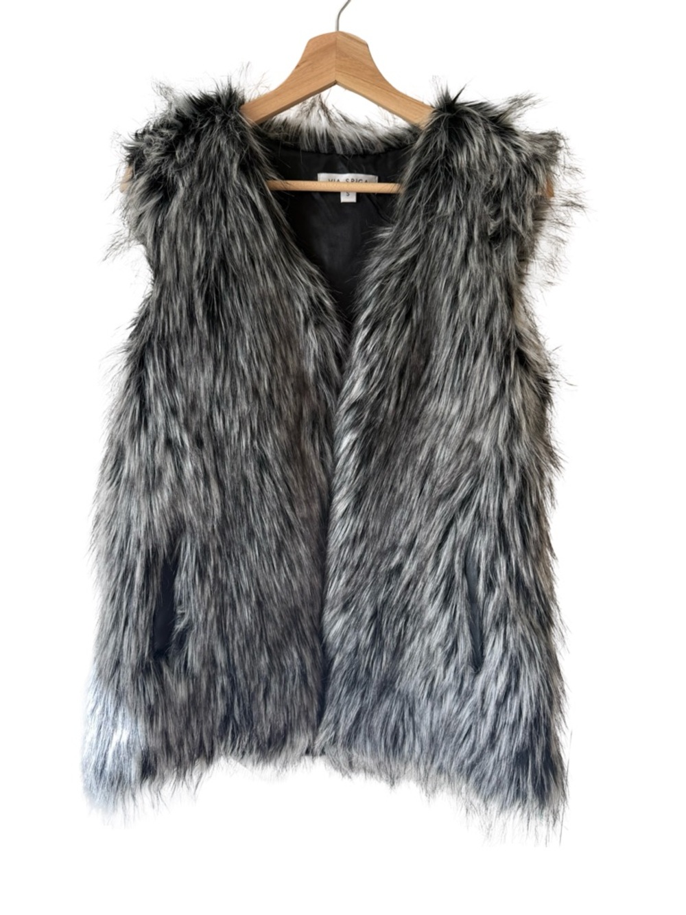Via Spiga Black & Gray Faux Fur Vest